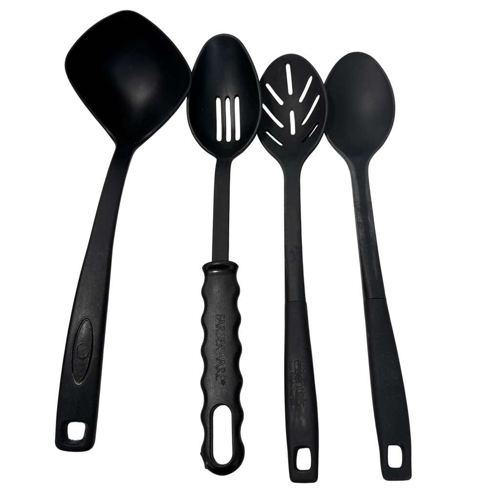 Farberware‎ Calphalon Kitchen Utensil Set 4pc Black Nylon Ladle Slotted Spoons
